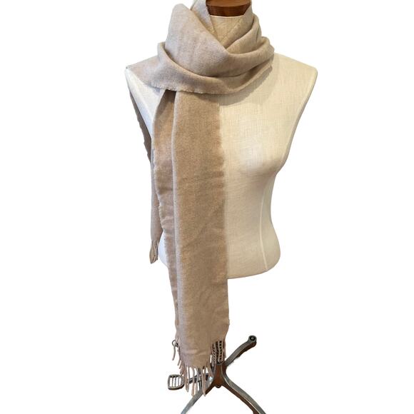 Cashmere Long Fringed Scarf Oatmeal - Picture 1 of 7
